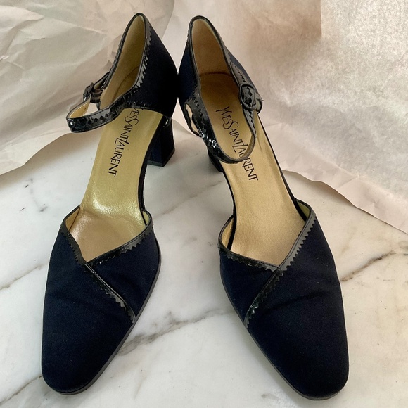 YVES SAINT LAURENT vintage navy blue cross grain with patent leather trim 9.5 - Picture 1 of 7